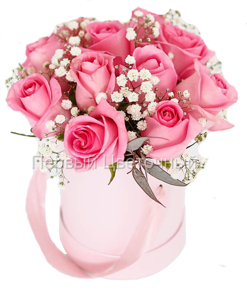 Букет в шляпной коробке с розовыми розами в Ставрополе