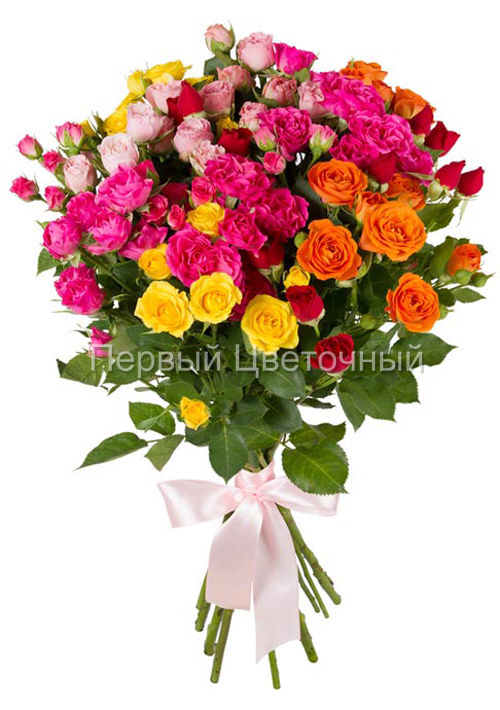 Букет разноцветных кустовых роз в Ставрополе