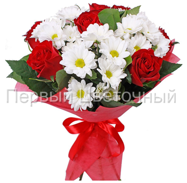 Букет "Красные розы и Белые ромашки" в Ставрополе